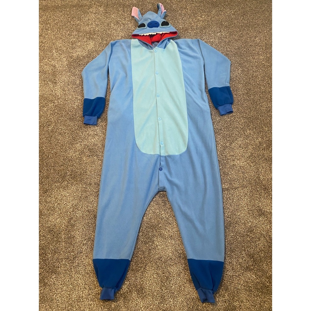 Disney Stitch Sleepwear One Piece Adult Costume Pajamas‎ Plush Hood Size Medium